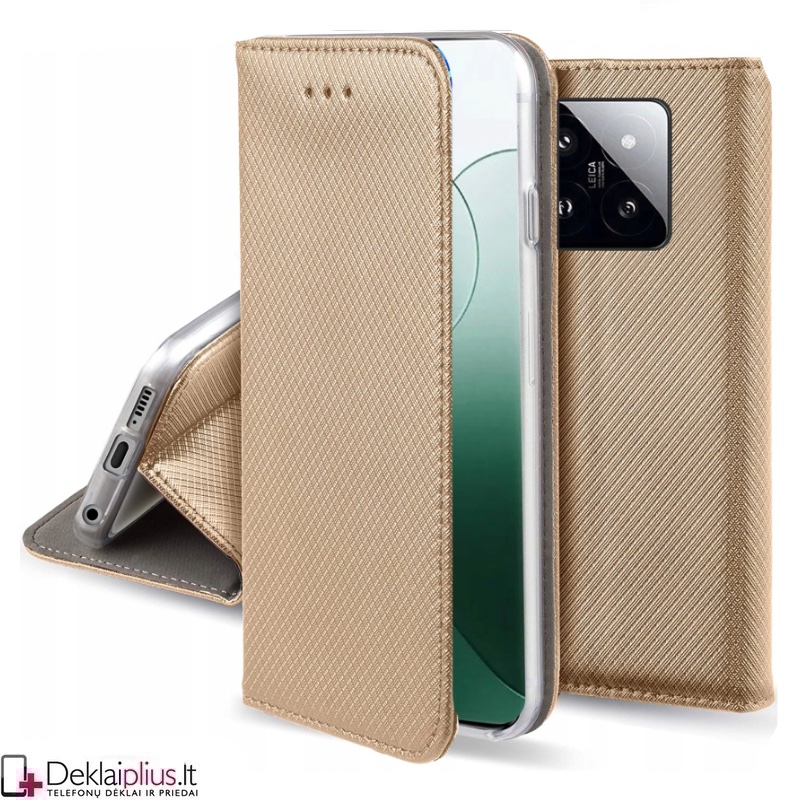Telone atverčiamas dėklas - auksinės spalvos (Xiaomi 14) Telone atverčiamas dėklas - auksinės spalvos (Xiaomi 14)